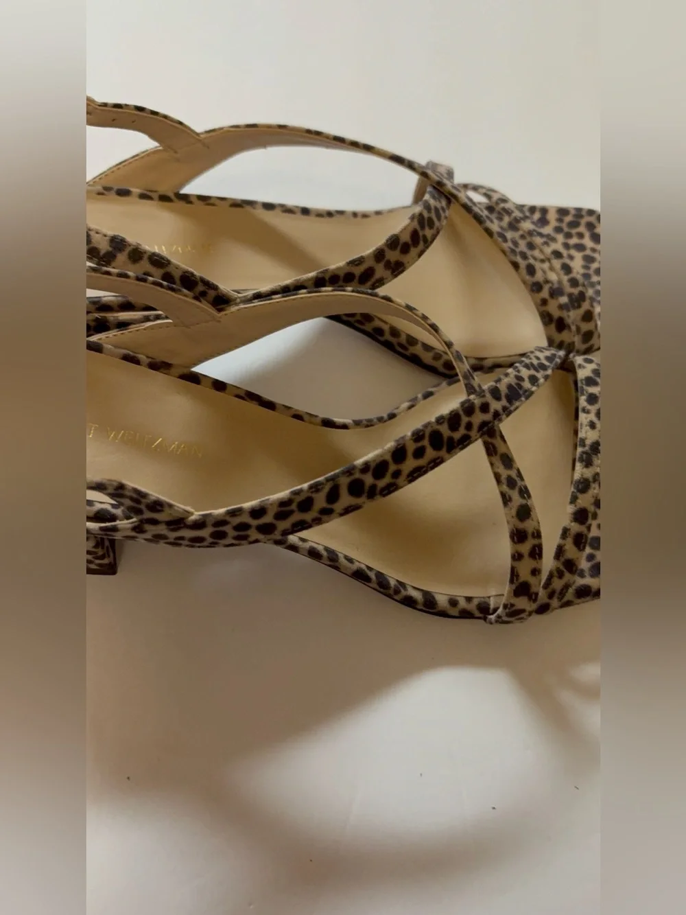 Stuart Weitzman Leopard Print Strappy Sandals - Tan & Black 7.5